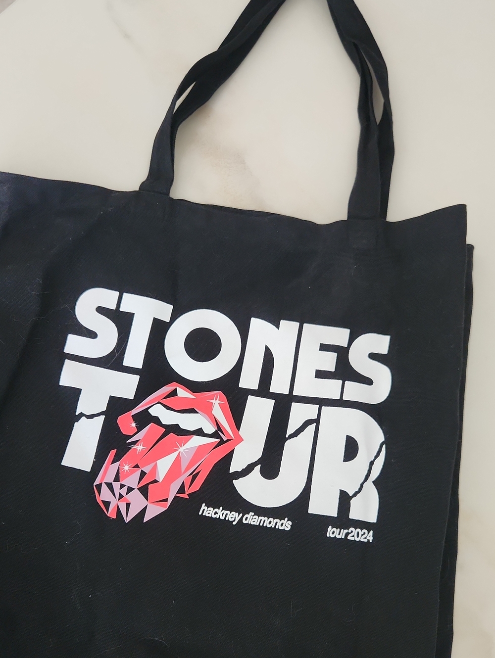 Black Graphic Tote Bag with Red Accent - Stones Tour Inspired